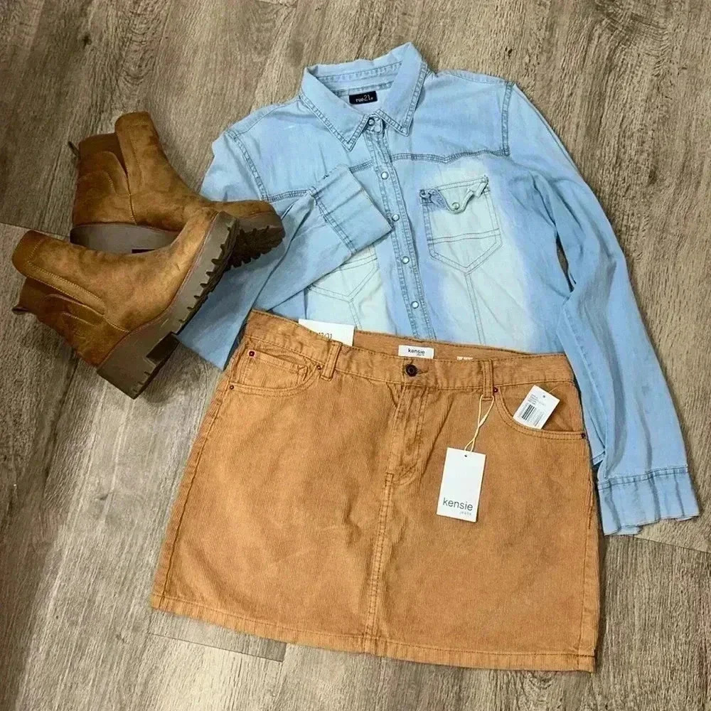 Kensie Camel Tan Corduroy Mini Skirt